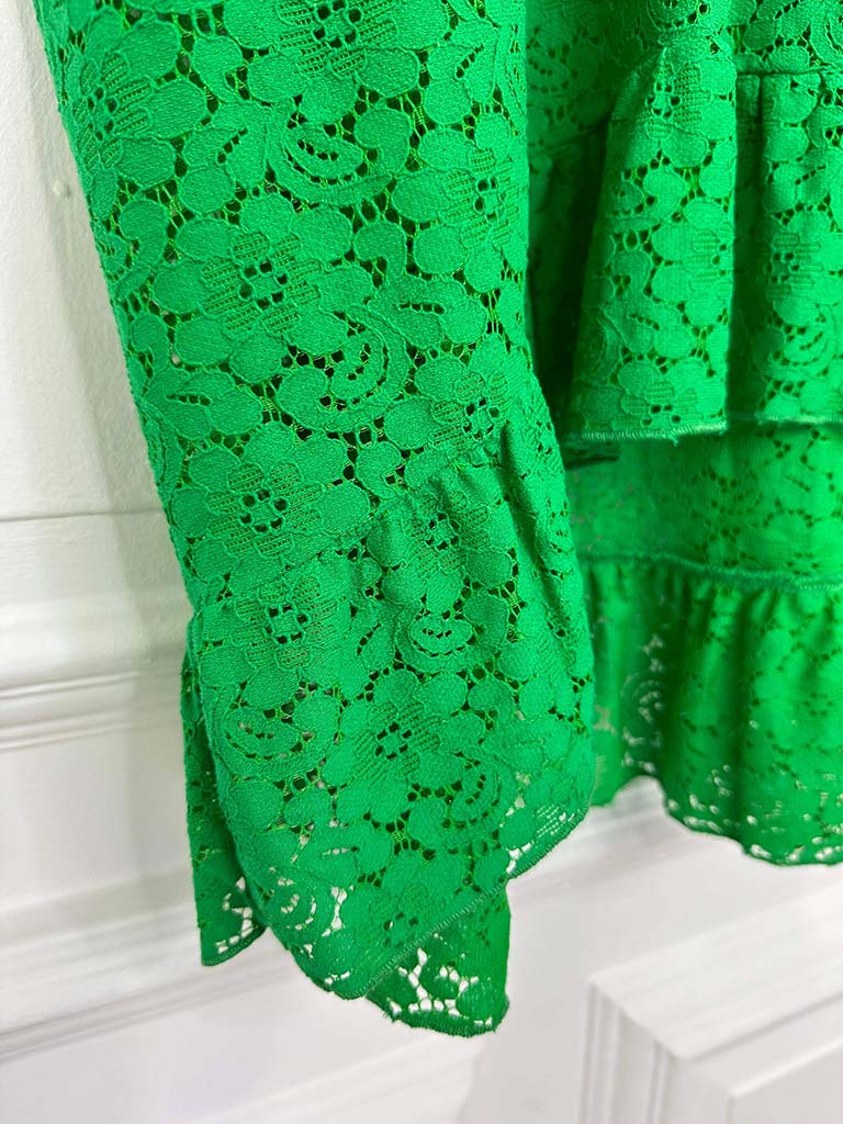 Malissa J Lace Frill Edged Top - Green