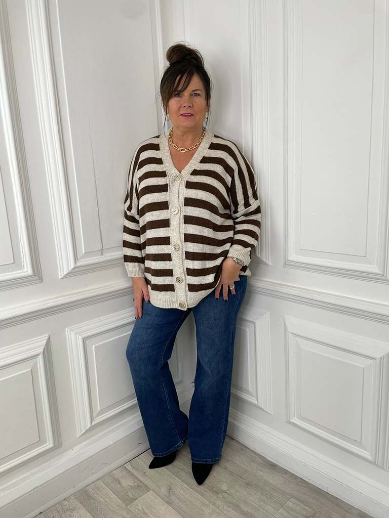Oversized Striped Cardigan - Chocolate & Stone