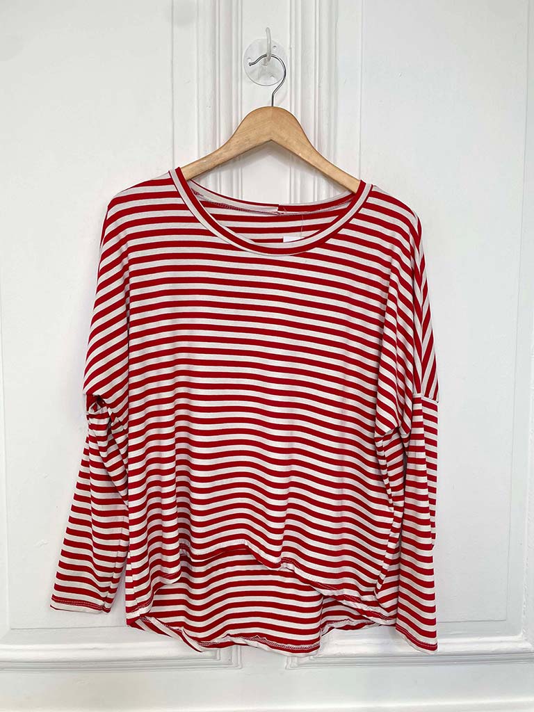 Striped Basic Jersey Top - Red