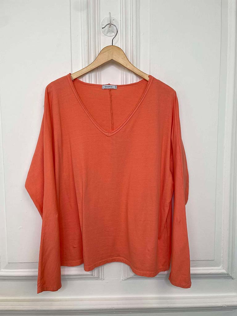 Raw Edge Long Sleeve Tee - Apricot