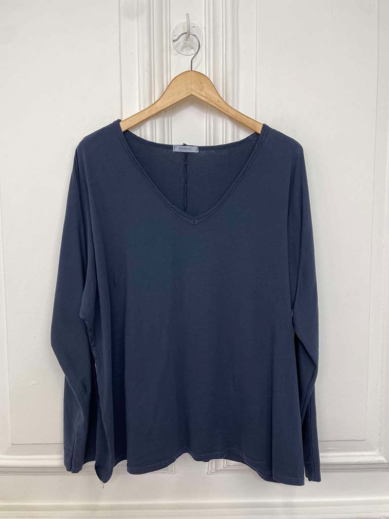 Raw Edge Long Sleeve Tee - Navy