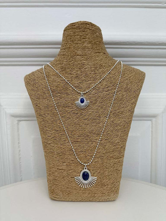 Envy Sunrise Double Chain Necklace - Silver & Blue