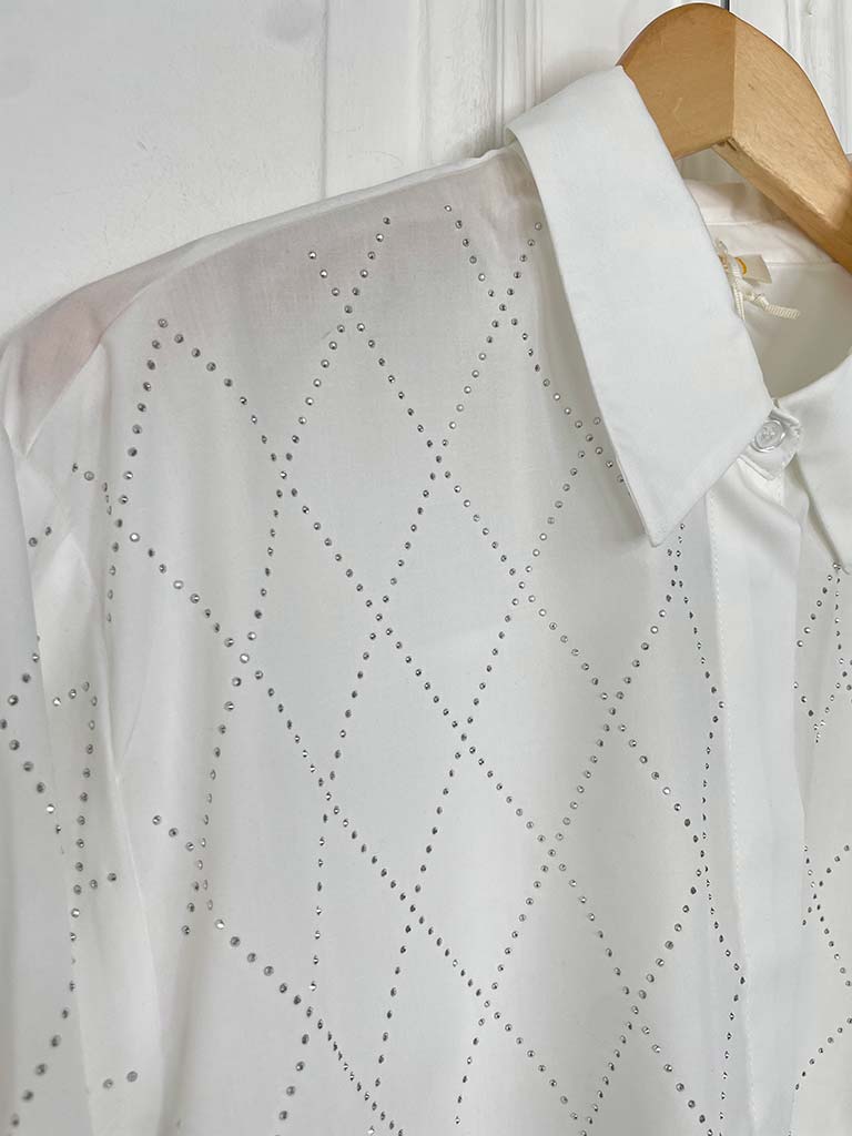 Malissa J Studded Diamond Shirt - White