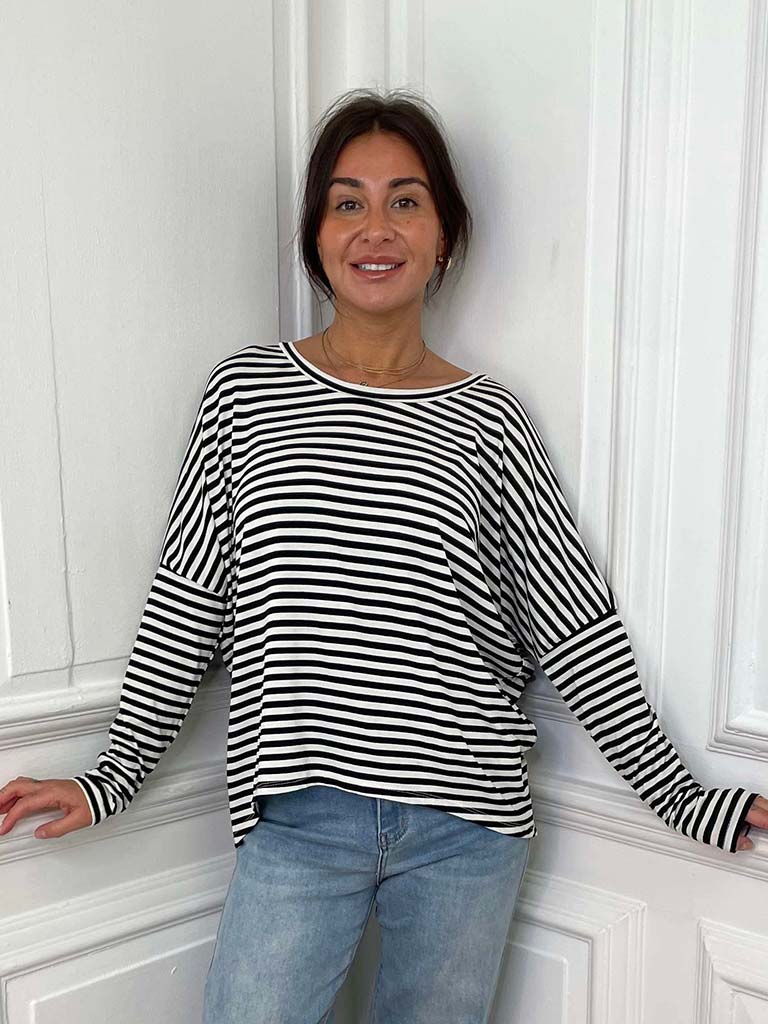 Striped Basic Jersey Top - Black