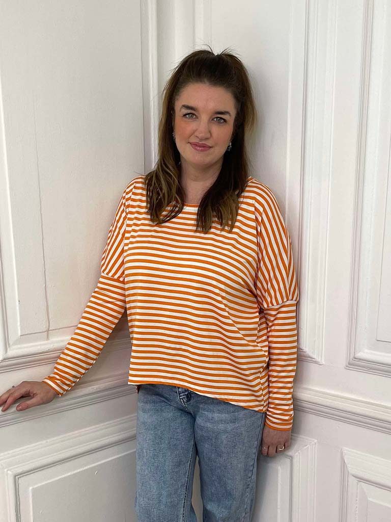 Striped Basic Jersey Top - Orange