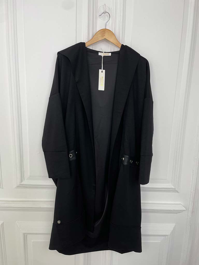 Malissa J Jersey Eyelet Hooded Jacket - Black