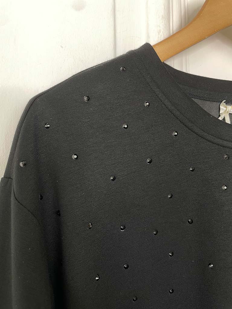 Malissa J Studded and Feather Trim Top - Black
