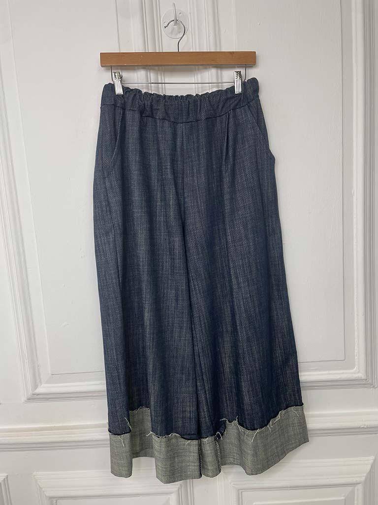 Denim 7/8 Wide Leg Trousers - Vintage Indigo