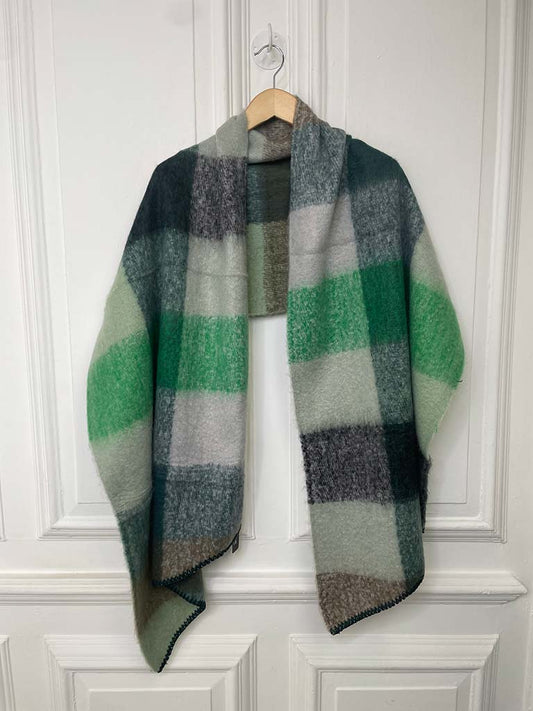 Wool Feel Checkered Blanket Scarf - Forest