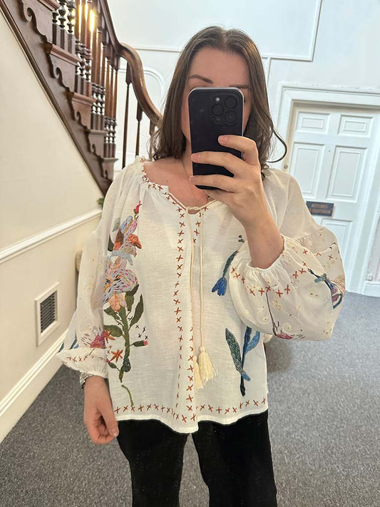 Embroidered Print Gypsy Top