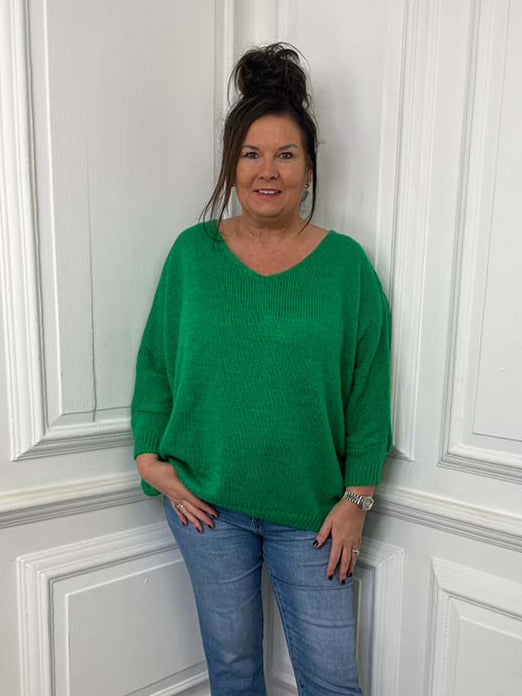 V-Neck Boyfriend Knit - Clover