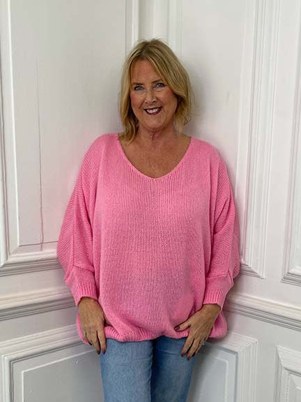 V-Neck Boyfriend Knit - Flamingo