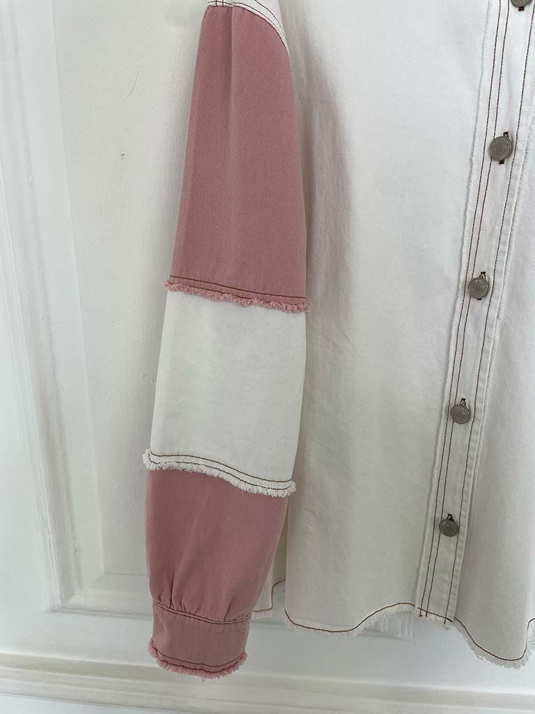Colour Block Denim Jacket - Pink & White