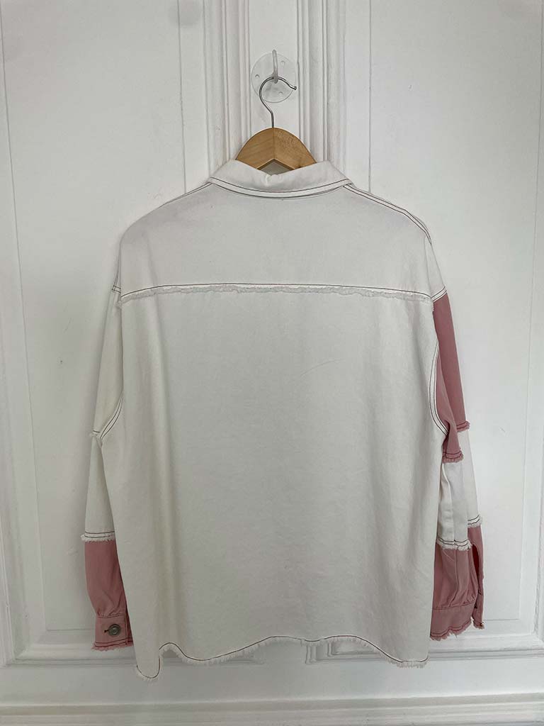 Colour Block Denim Jacket - Pink & White