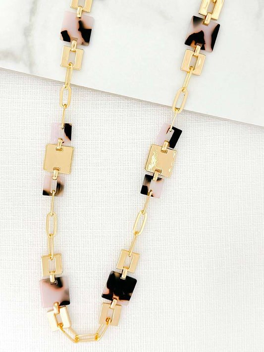 Envy Square Chain Leopard Necklace - Gold