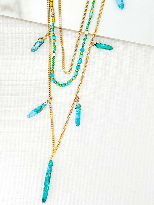 Envy Triple Strand Turquoise Necklace - Gold