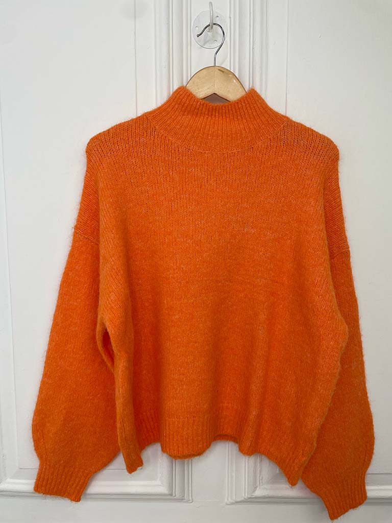 Ribbed High Neck Knit - Tangerine