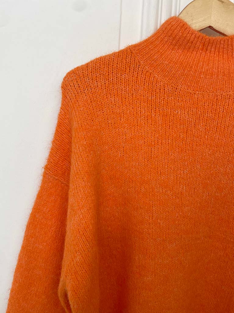 Ribbed High Neck Knit - Tangerine