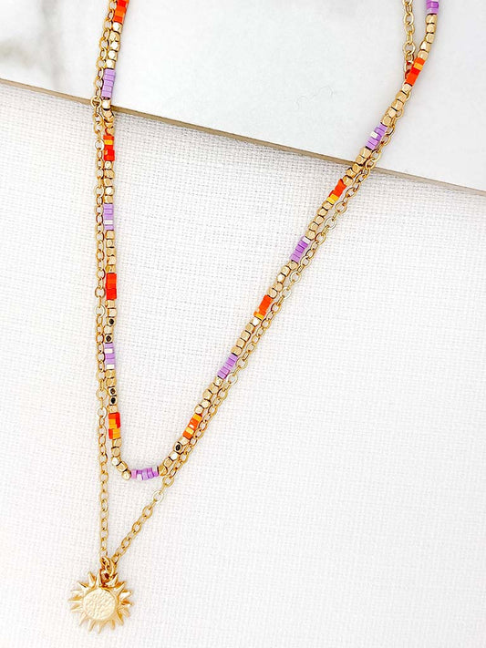 Envy Double Strand Sun Necklace - Gold & Coral