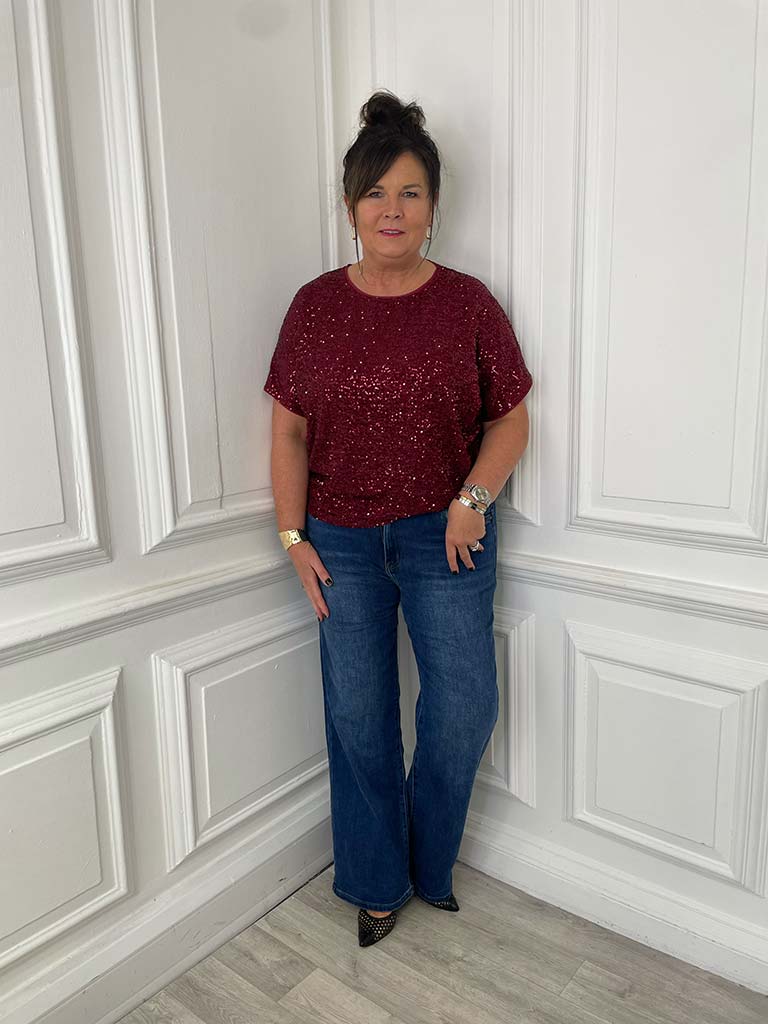 Sequin Boxy Top - Berry