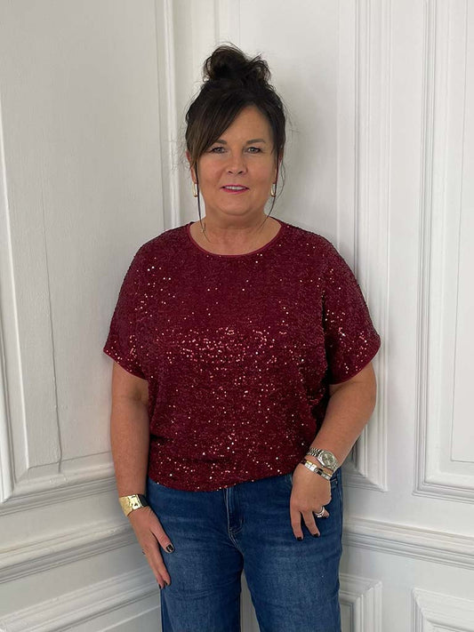 Sequin Boxy Top - Berry