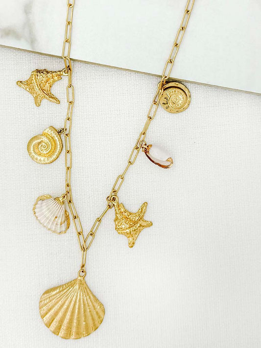 Envy Shell Charm Necklace - Gold