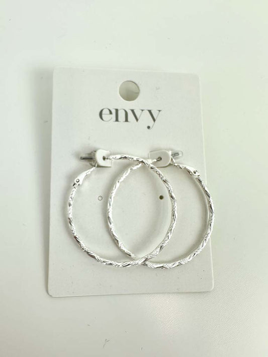 Envy Twist Textured Hoop Earrings - Silver