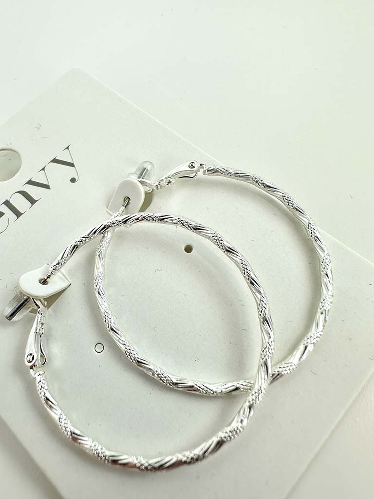 Envy Twist Textured Hoop Earrings - Silver