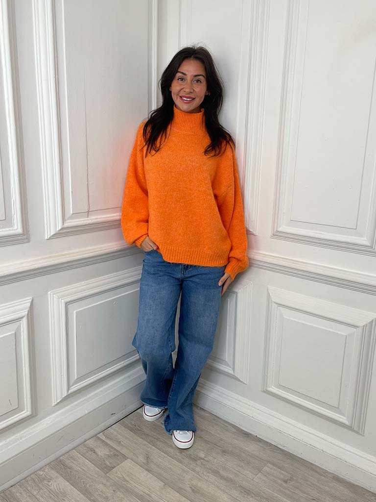 Ribbed High Neck Knit - Tangerine