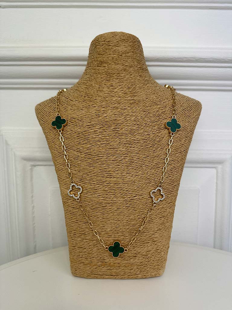Envy Embellished Alhambra Chain Necklace - Gold & Green