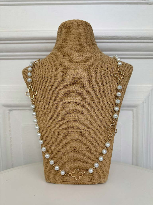 Envy Alhambra Pearl Chain Necklace - Gold & Ivory