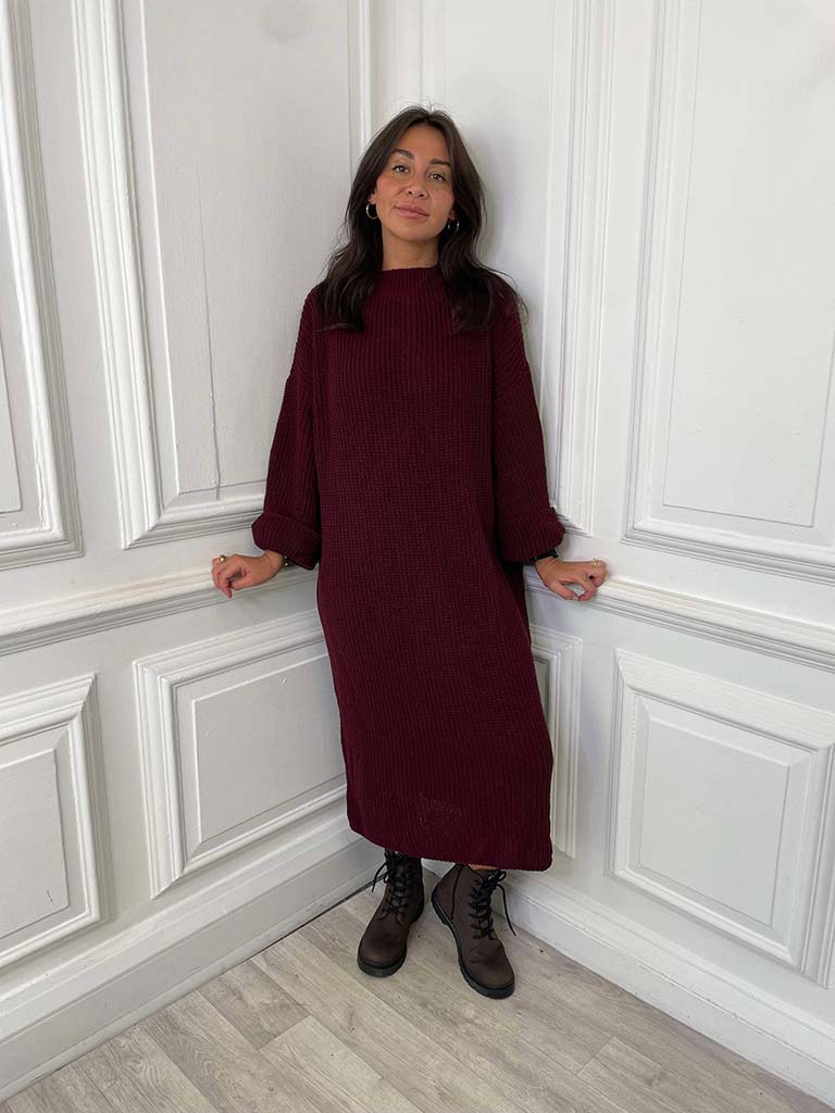 Chunky Knitted Dress - Burgundy