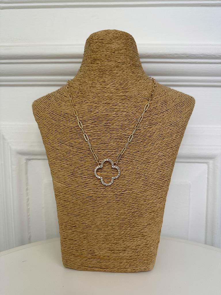 Envy Embellished Alhambra Paperclip Chain Necklace - Gold