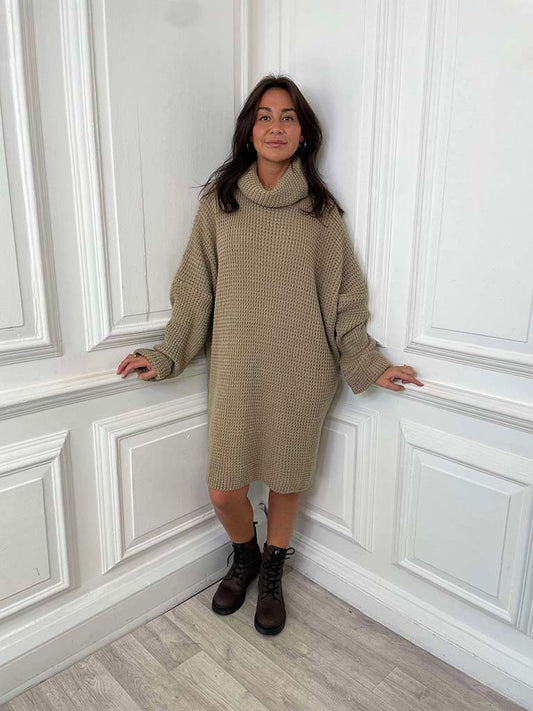 Chunky Roll Neck Tunic - Sand