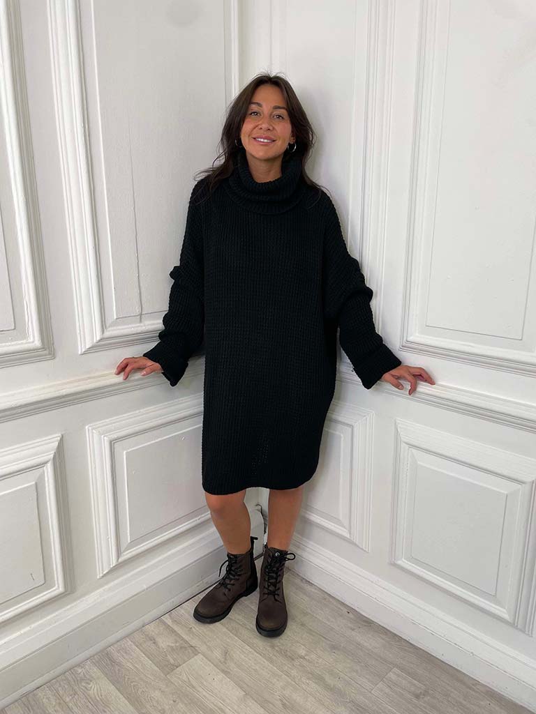 Chunky Roll Neck Tunic - Black