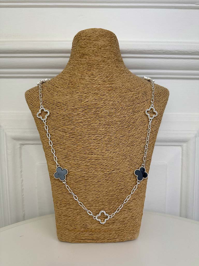 Envy Embellished Alhambra Chain Necklace - Silver & Grey