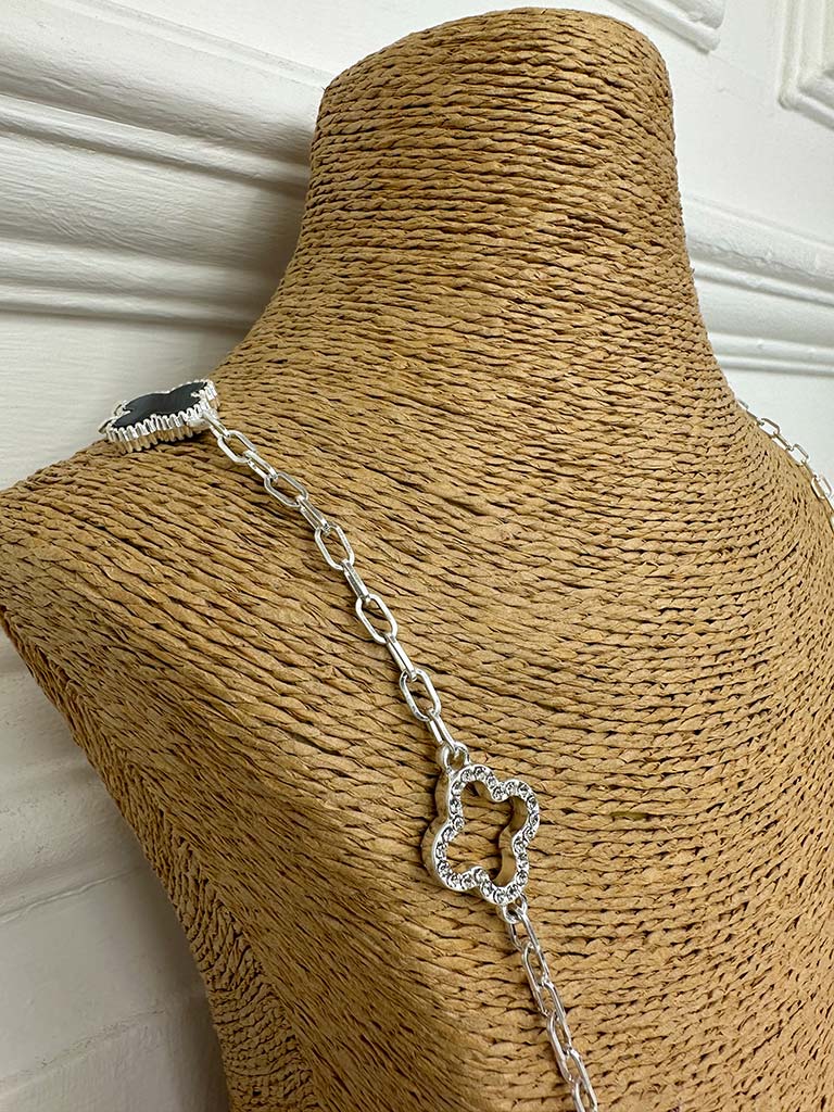 Envy Embellished Alhambra Chain Necklace - Silver & Grey