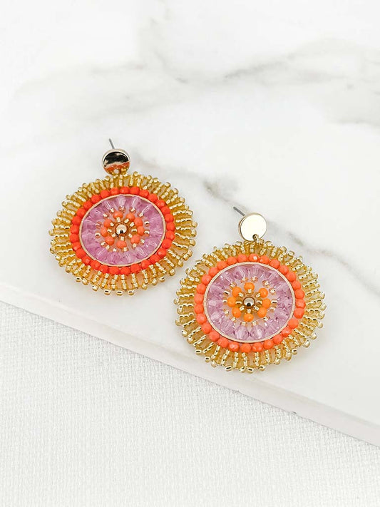 Envy Mandala Beaded Earrings - Coral