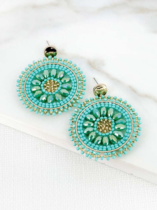 Envy Mandala Beaded Earrings - Aqua