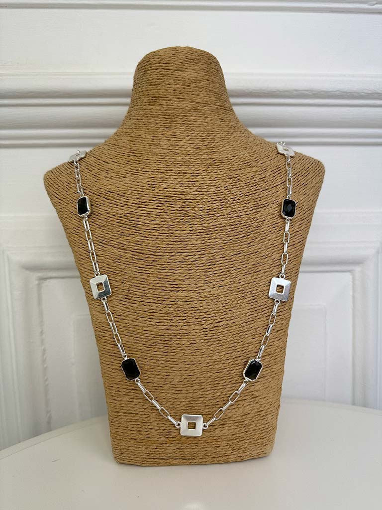 Envy Trinny Gemstone Chain Necklace - Silver & Grey