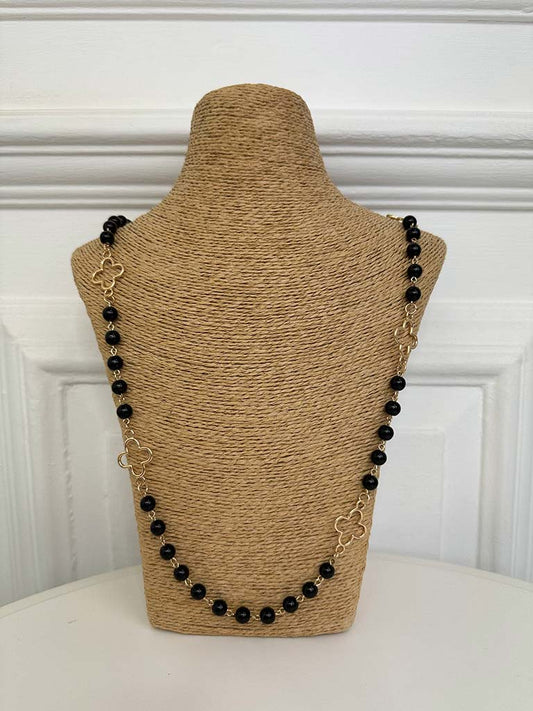 Envy Alhambra Beaded Chain Necklace - Gold & Black