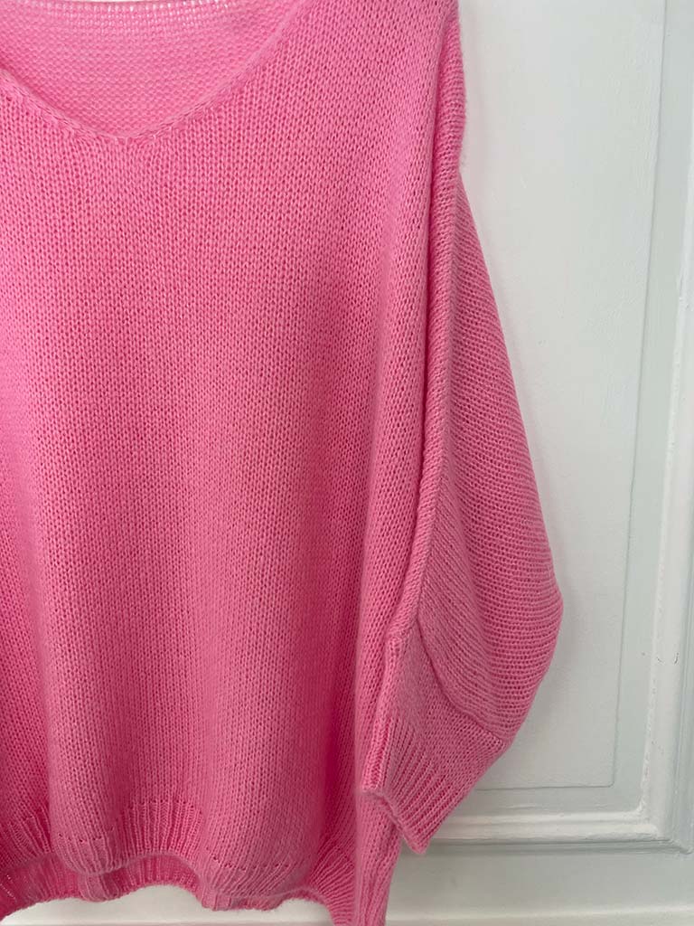 V-Neck Boyfriend Knit - Flamingo