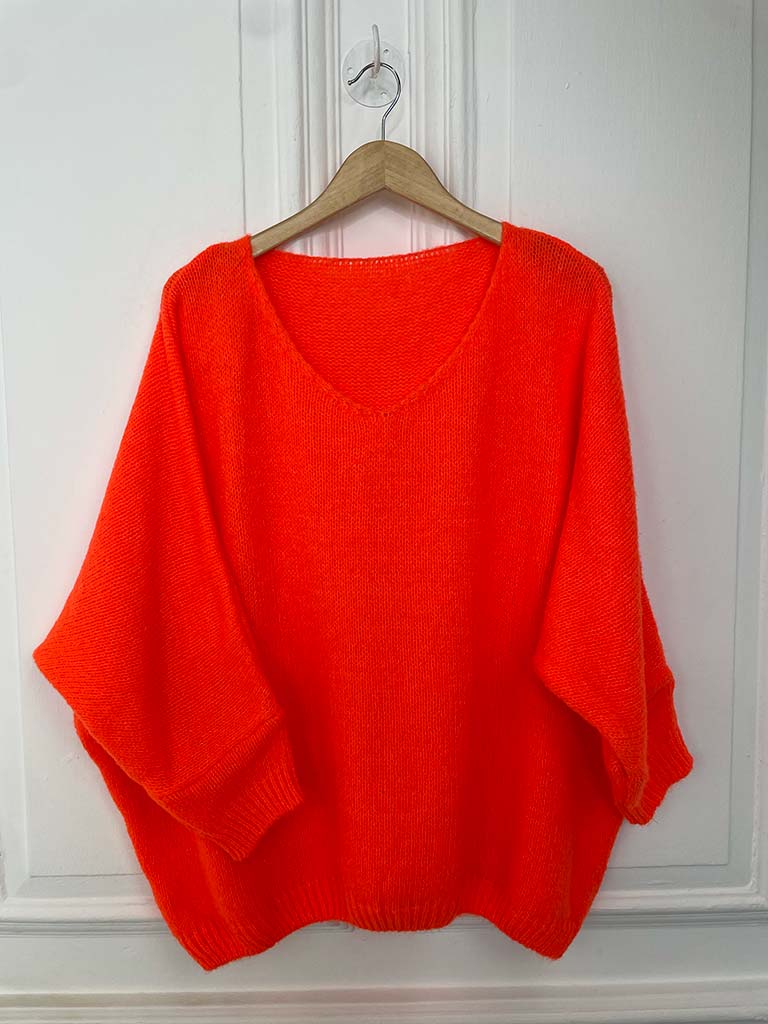 V-Neck Boyfriend Knit - Neon Orange