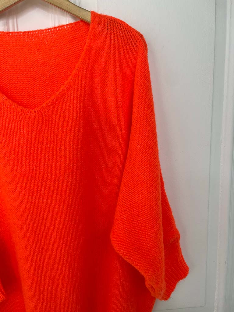 V-Neck Boyfriend Knit - Neon Orange