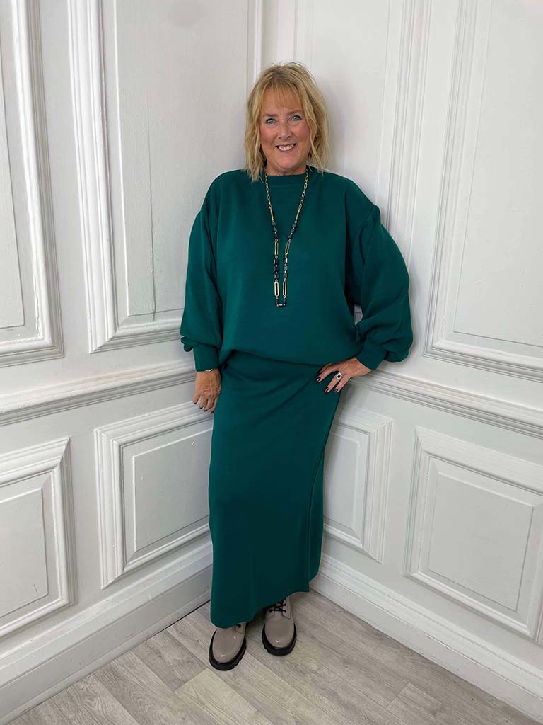 Balloon Sleeve Knit & Skirt Co-ord - Teal