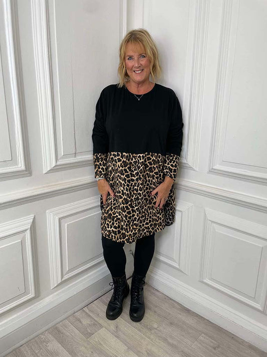 Leopard Print Jersey Layering Tunic - Black