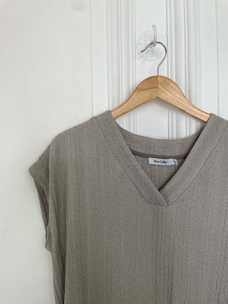 Textured Side Split Dress - Pebble