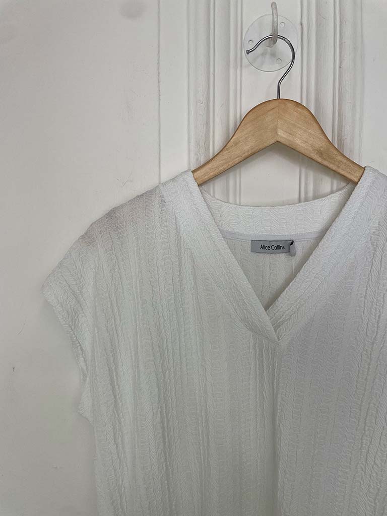 Textured Side Split Dress - White