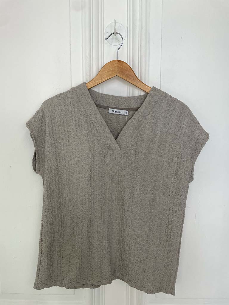 Textured V-Neck Top - Pebble