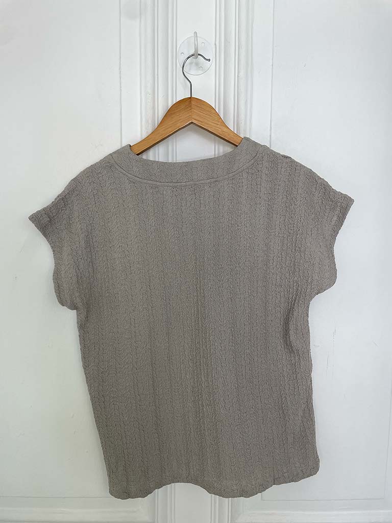 Textured V-Neck Top - Pebble